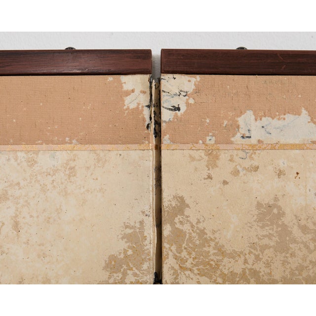 Tan Japanese Edo Two Panel Screen Meandering Stream With Birds For Sale - Image 8 of 12