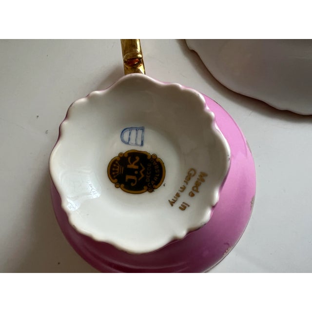 Vintage Pink Love Story Tea Cup and Saucer by JKW Decor Carlsbad of Germany For Sale - Image 9 of 10