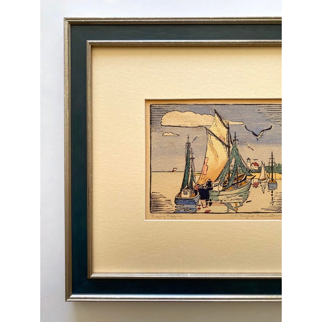 This Robert Bruce Rogers rare vintage 1932 " Drying Rigging, Provincetown " waterfront seascape custom framed original...
