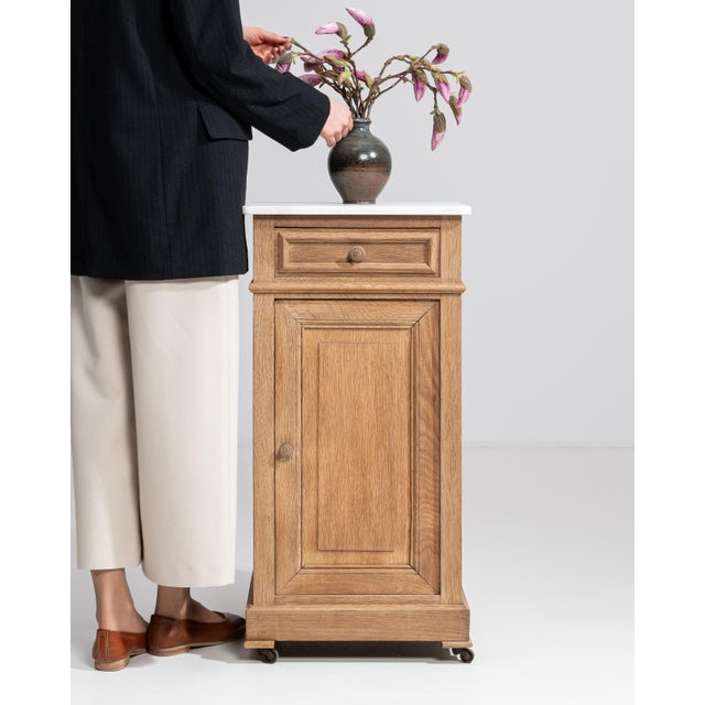 Early 20th Century Oak Marble-Top Side Table On Casters For Sale - Image 10 of 14