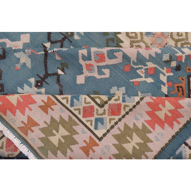 Vintage Turkish Kilim Rug in Blue, Coral, Ivory, and Olive 5'7 X 14'2 For Sale - Image 11 of 13