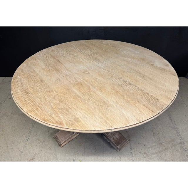 Large Farmhouse Round Dining Table in Oak, 1940 For Sale - Image 3 of 18