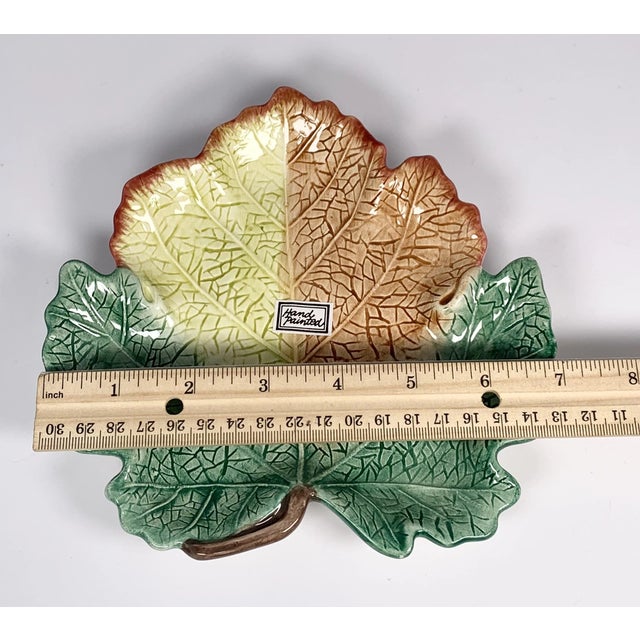 Fitz and Floyd Vintage Fitz and Floyd Ironstone Majolica Leaf Plates - Set of 4 For Sale - Image 4 of 6