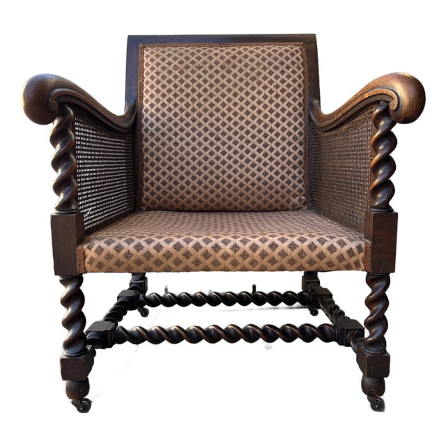 Antique Victorian Barley Twist Armchair on Casters For Sale