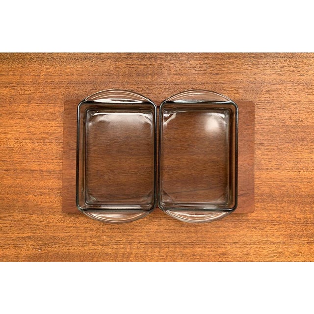 Mid-Century Danish Teak Tray from Artiform with Cabaret Glass Trays from Holmegaard, 1960s, Set of 3, in Very Good...