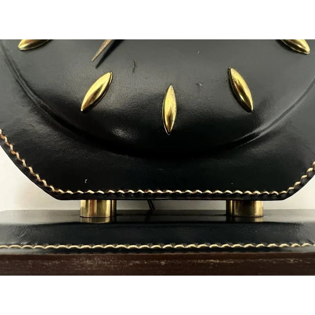 Jacques Adnet Leather Table Clock attributed to Jacques Adnet, 1950s For Sale - Image 4 of 9