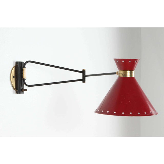 1960s Red Articulated Sconce by Rene Mathieu For Sale - Image 4 of 9