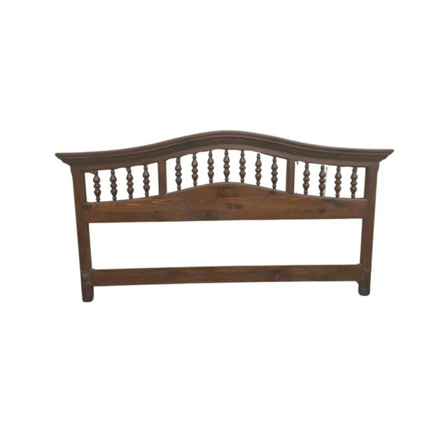 American Mid-20th Century Antiqued Pine King Size Arched Top Headboard For Sale - Image 3 of 9