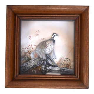 Hand Painted Quail Composition Relief Sculpture & Landscape by Joseph Q. Whipple (Signed) For Sale