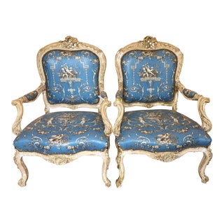 Antique 19th C Italian Baroque Arm Chairs - a Pair For Sale