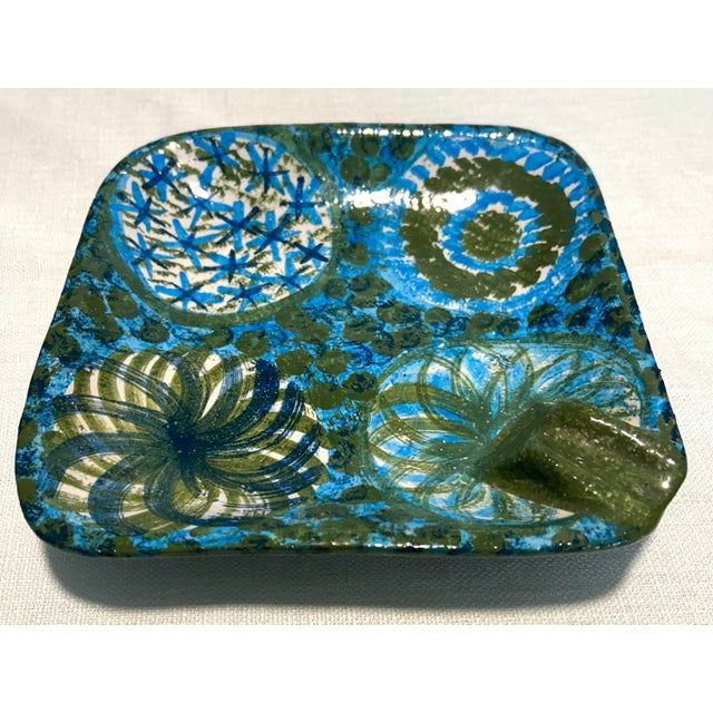 Blue 20thC MCM Italian Bitossi by Aldo Londi for Raymor Ashtray and Catchall Trinket Dish - A Pair For Sale - Image 8 of 11