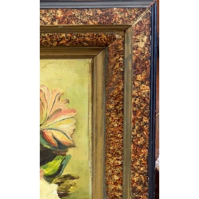 American American 1940's Oil Painting - Still Life Floral, Signed, Tortoise Shell Finish Painted Frame For Sale - Image 3 of 7
