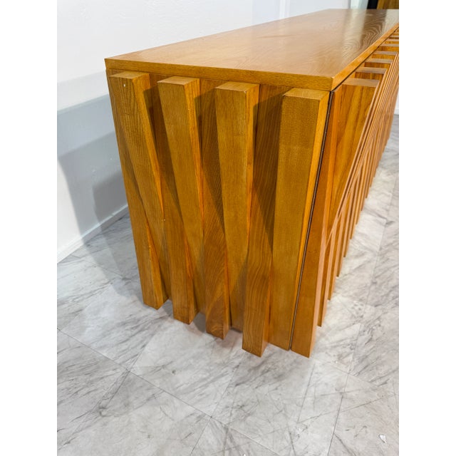 Geometric Wood Credenza With Brass Base, Italy 1980s For Sale In Los Angeles - Image 6 of 10