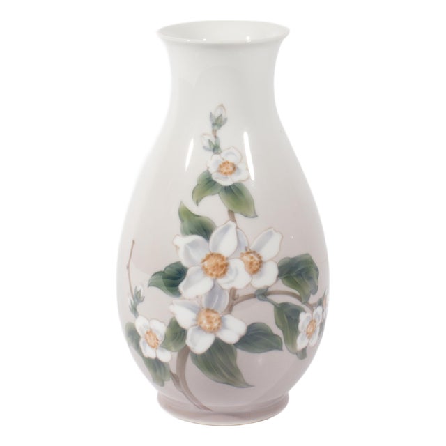 Bing and Grondahl Denmark Porcelain Vase With Dogwood Blossoms For Sale