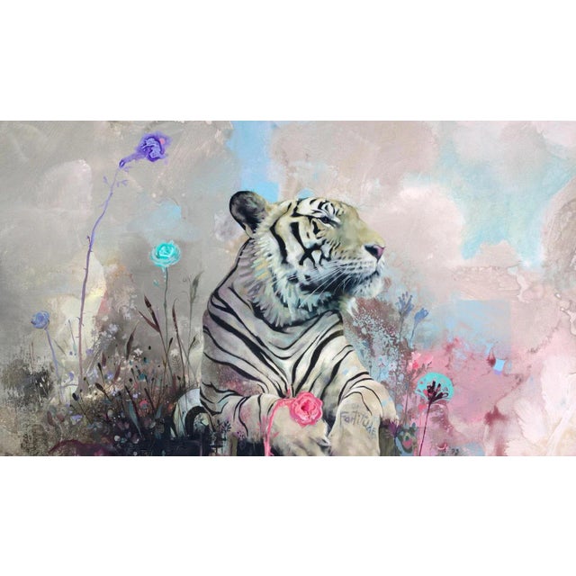 Contemporary Mount Fortitude, Abstract Realism, Tiger with Bright Colors, Layered Texture, 2021 For Sale - Image 3 of 7