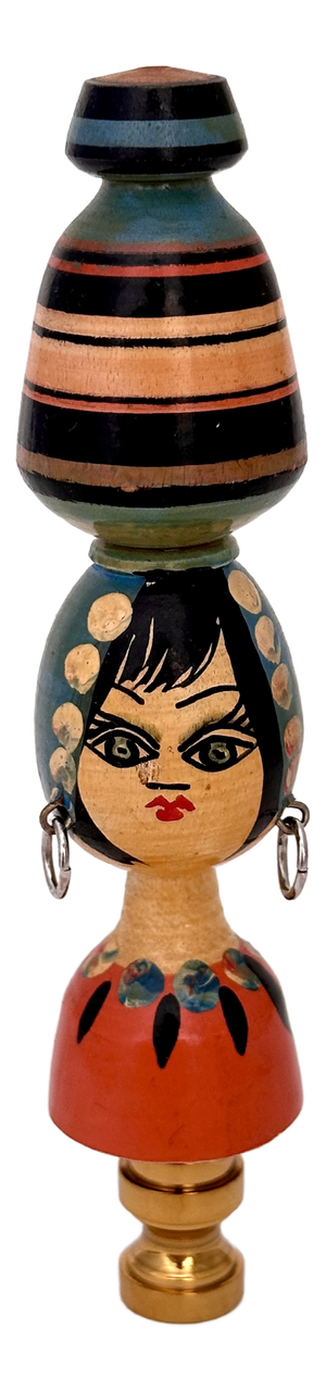 Egyptian Lady Folk Art Lamp Finial on Brass Hardware