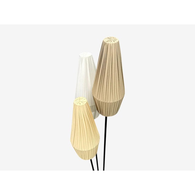 1950s Swedish Modern, Three-Light Floor Lamp, Metal, Beige Shades For Sale - Image 9 of 12