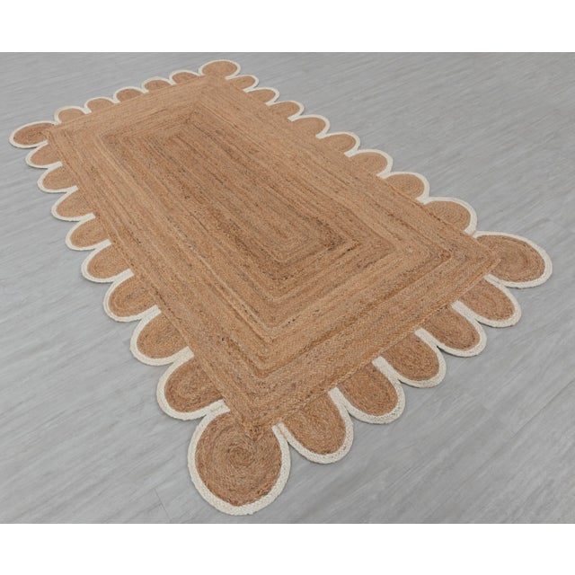 Textile White Scallop Edge Jute Rug Runner 2.5x8 Ft. For Sale - Image 7 of 13