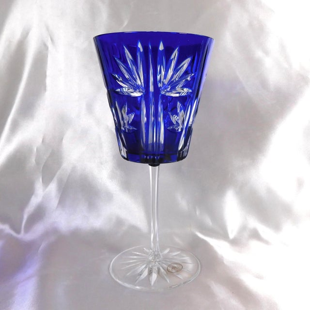 Contemporary 1980s Pair of Ajka Blue Cut to Clear Crystal Stemware For Sale - Image 3 of 9
