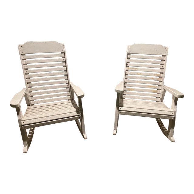 1980s White Wood Rocking Chairs - Set of 2 For Sale