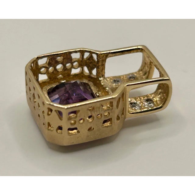 Amethyst Amethyst & Diamond 14k Yellow Gold Pendant For Sale - Image 8 of 9