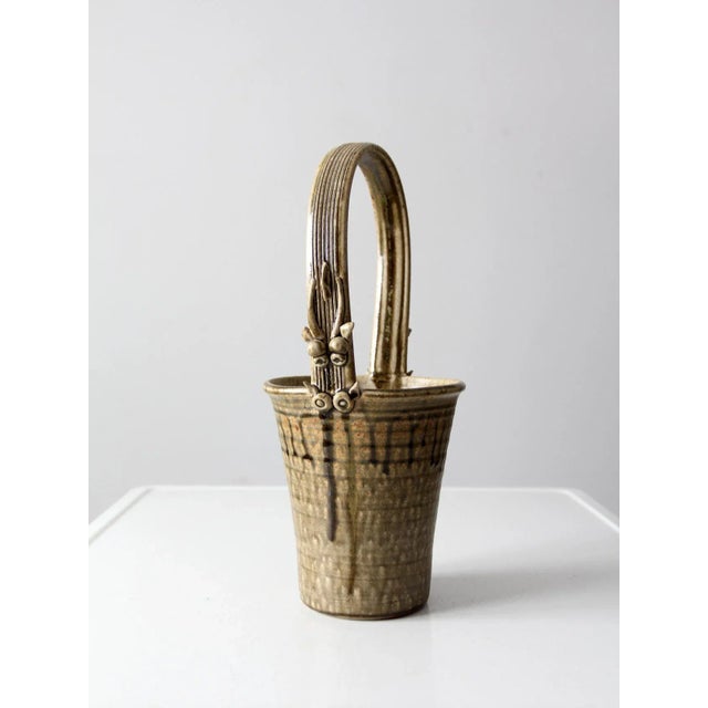 Contemporary Vintage Frank Polizzi Pottery Basket Vase For Sale - Image 3 of 13