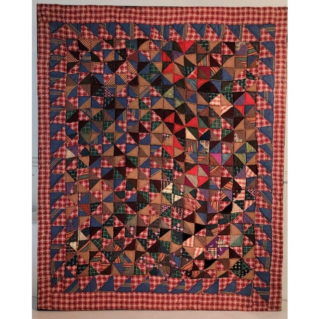 19thc mini pieced wool broken dishes mounted crib quilt in pristine condition.This fine all wool challis crib quilt has a...