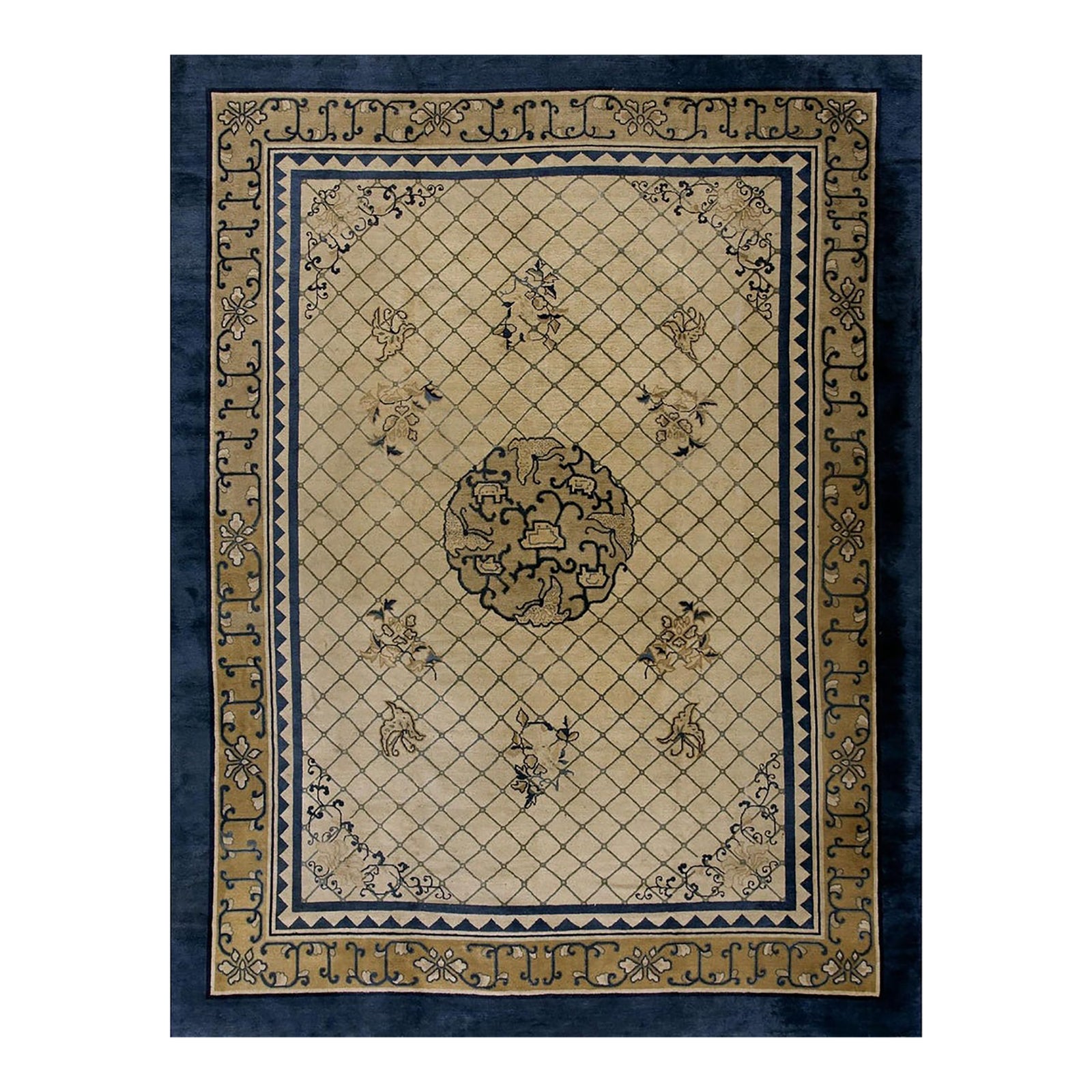 1890s Antique Chinese Peking Wool Rug Blue & Ivory Late Qing Dynasty 9 ...