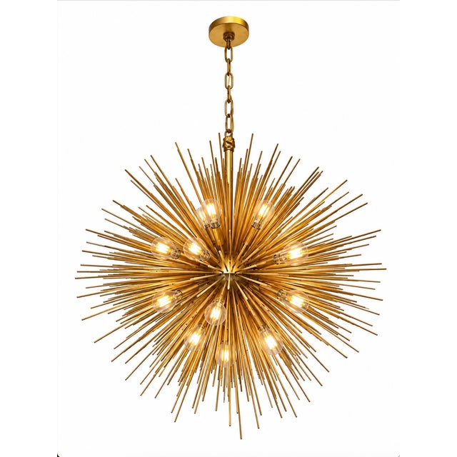 Strada medium round sputnik style chandelier for Visual Comfort. Style # KW 5071G. Gilt metal frame. Fixture uses 20 X...
