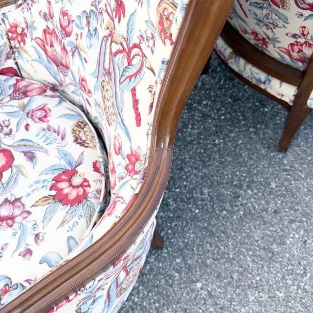 Vintage French Provincial Floral Upholstery Lounge Chairs - Pair For Sale - Image 9 of 10
