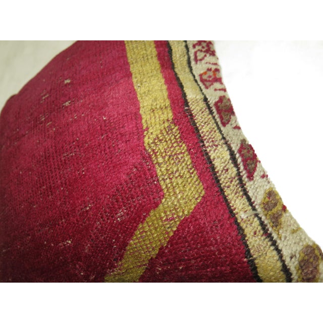 Contemporary Zabihi Collection Raspberry Turkish Ghiordes Rug Pillow For Sale - Image 3 of 5