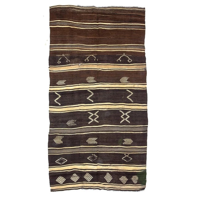 Textile Vintage Brown Embroidered Kilim Rug-6'x11'3" For Sale - Image 7 of 7