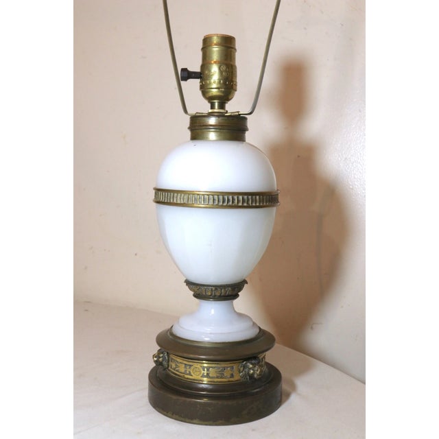 Metal Antique 1800's Ornate Victorian Bronze Opal Glass Electrified Oil Parlor Lamp For Sale - Image 7 of 12