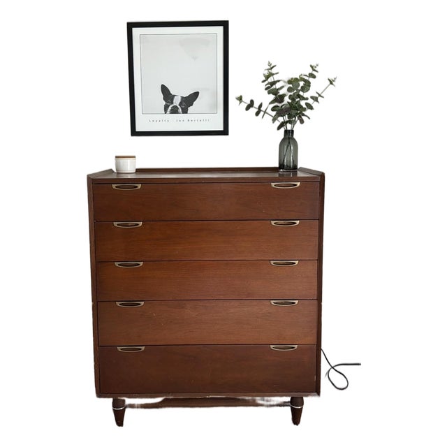 1940s Broyhill Mid Century Modern Walnut Tall Boy For Sale