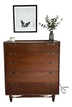1940s Broyhill Mid Century Modern Walnut Tall Boy
