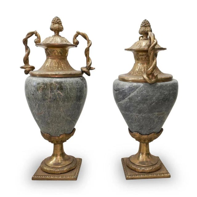 Pair of Vintage Marble and Gilt Bronze Castelletes For Sale In Miami - Image 6 of 8