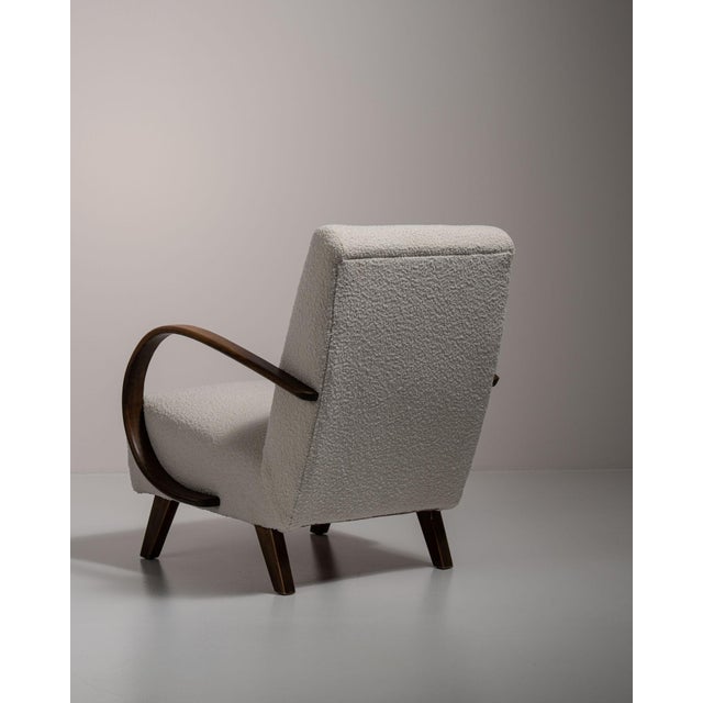 Ivory 20th Century Czech Republic Warm Ivory Boucle Bentwood-Arm Lounge Chair For Sale - Image 8 of 10