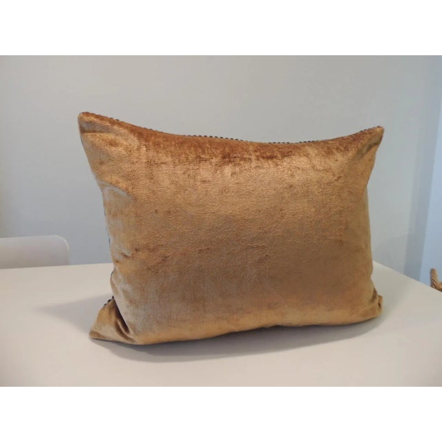 Traditional Vintage Blue & Gold Silk Velvet Decorative Bolster Pillow For Sale - Image 3 of 6