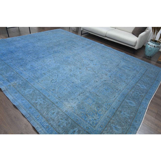 1960s Vintage Persian Handmade Wool Cotton Blue Area Rug For Sale - Image 10 of 11