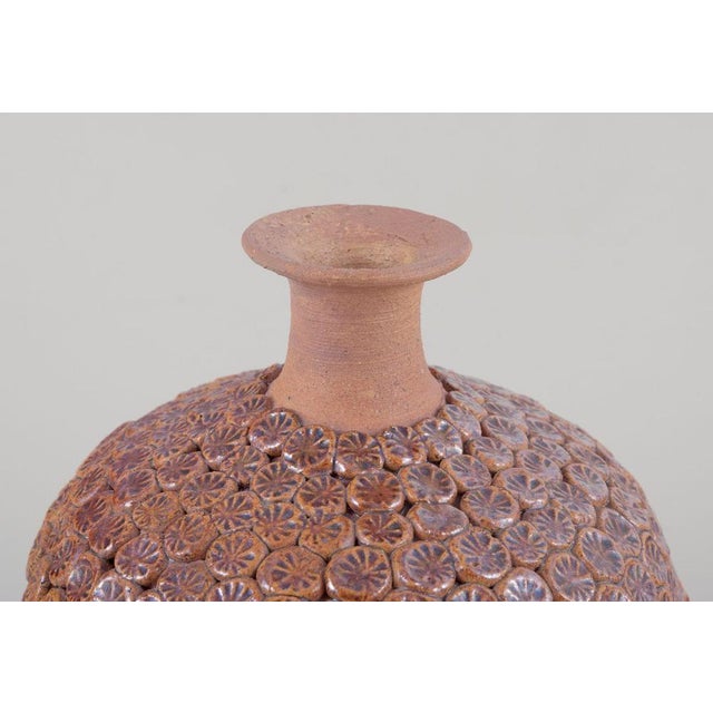 Vintage Swedish Clay Vase with Flower Buds in Relief from Rolf Fagerberg, 1970s For Sale - Image 3 of 9