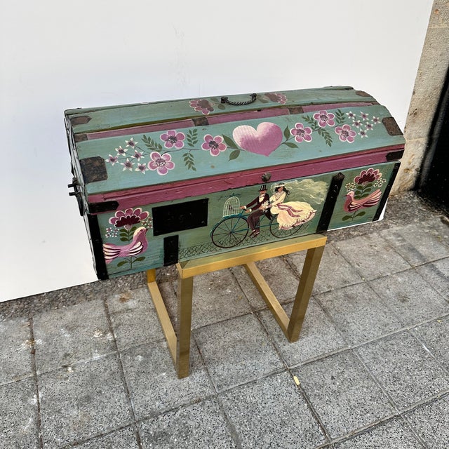 Black Provençal Style Wedding Chest in Polychrome Wood and Wrought Iron, France, 1930s For Sale - Image 8 of 18
