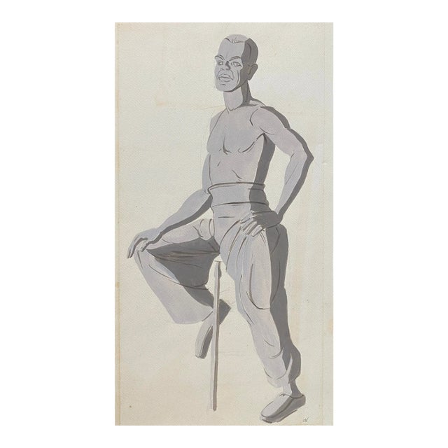 1950s Mid Century Modern Figure Painting of a Man For Sale