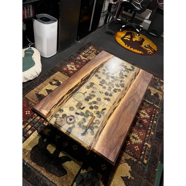 Street Art Pirate Themed Live Edge Wall Art/Epoxy River Table Top For Sale - Image 3 of 6