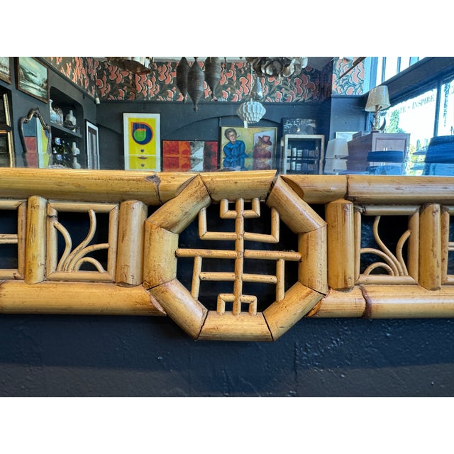 Wood Large Vintage Chinoiserie Bamboo and Brass Wall Mirror For Sale - Image 7 of 12