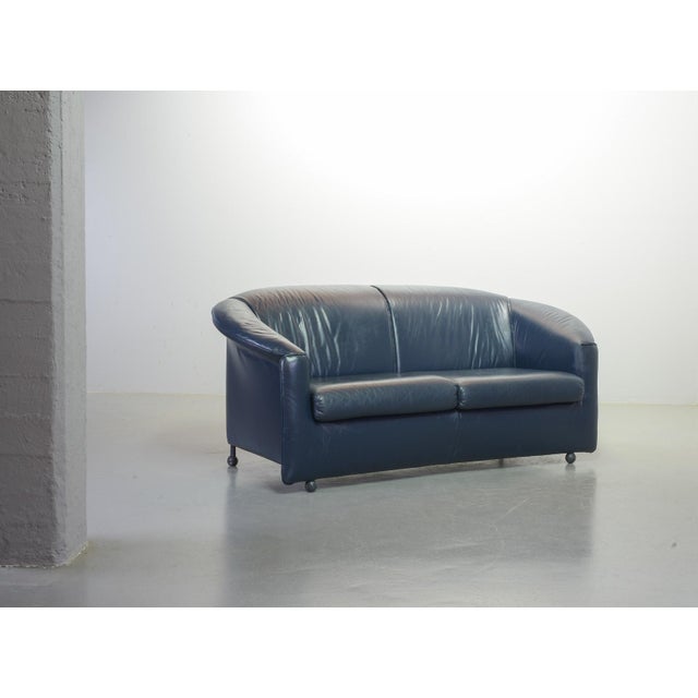 1980s Petrol Blue Soft Leather Two-Seat Sofa Model Aura attributed to Paolo Piva for Wittmann, Austria, 1980s For Sale - Image 5 of 13