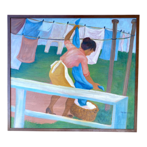 Large Molly E. Brubaker (1922-2000) Monterey Artist Original Oil Painting "Wash Day"