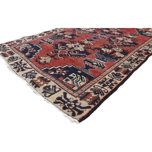 Vintage Persian Bakhtiari Vase Rug with Jacobean Style 04'03 x 06'03. With its red hues and beguiling beauty, this hand-...