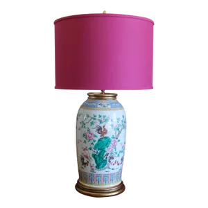 Large Chinese Export Porcelain Famille Verte Lamp With Roosters