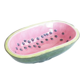 Vintage 1970s Ceramic Watermelon Shaped Serving Bowl For Sale