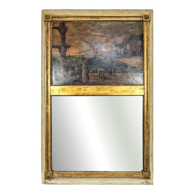 Patinated Trumeau Mirror with Antique Decoration, 19th Century For Sale